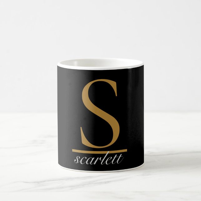 Elegant Black Gold Monogram Girly Script Stilvoll Kaffeetasse (Von Creator hochgeladen)