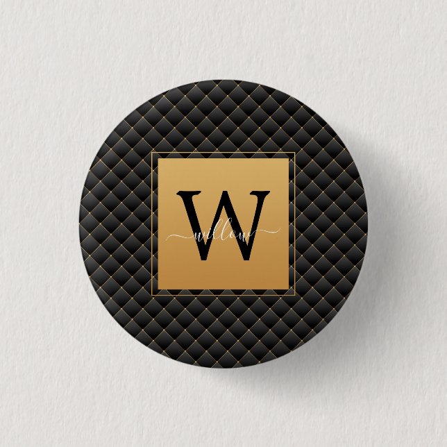Elegant Black Gold Monogram, Initialskript Stilvol Button (Vorderseite)