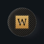 Elegant Black Gold Monogram, Initialskript Stilvol Button<br><div class="desc">Elegante Black Gold Monogram Initial Script Stilvolle Taste. Mit einem luxuriösen schwarzen und goldenen Diamantenhintergrund.</div>