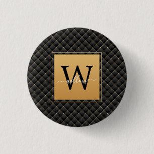 Elegant Black Gold Monogram, Initialskript Stilvol Button