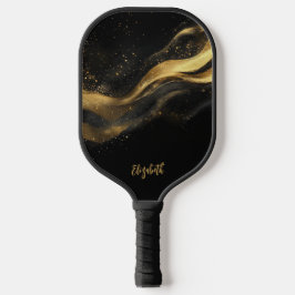 Elegant Black Gold Monogram Name Pickleball Schläger