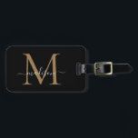 Elegant Black Gold Monogram Script Name Stilvoll Gepäckanhänger<br><div class="desc">Elegante Black Gold Monogram Script Name Stilvolle Bag Tag</div>