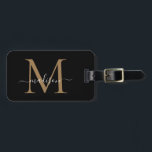Elegant Black Gold Monogram Script Name Stilvoll Gepäckanhänger<br><div class="desc">Elegante Black Gold Monogram Script Name Stilvolle Bag Tag</div>