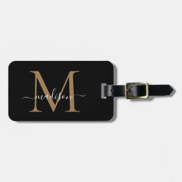 Elegant Black Gold Monogram Script Name Stilvoll Gepäckanhänger