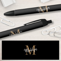 Elegant Black Gold Monogram Script Name Stilvoll