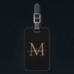 Elegant Black Gold Monogram Script Name Stilvolle  Gepäckanhänger<br><div class="desc">Elegante Black Gold Monogram Script Name Stilvolle Bag Tag</div>