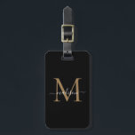 Elegant Black Gold Monogram Script Name Stilvolle  Gepäckanhänger<br><div class="desc">Elegante Black Gold Monogram Script Name Stilvolle Bag Tag</div>