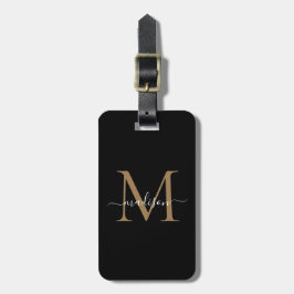 Elegant Black Gold Monogram Script Name Stilvolle Gepäckanhänger