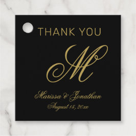 Elegant Black Gold Monogram Wedding Vielen Dank Geschenkanhänger