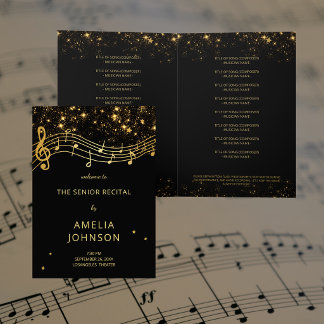 Elegant Black Gold Music Senior Recital Program Einladung