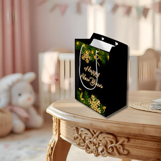 Elegant Black & Gold New Year Gift Bag Mittlere Geschenktüte