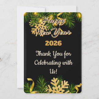 Elegant Black & Gold New Year Thank You Card Dankeskarte
