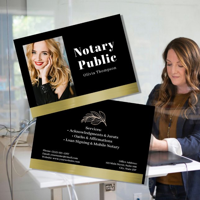 Elegant Black & Gold Notary Public Business Card Visitenkarte (Von Creator hochgeladen)