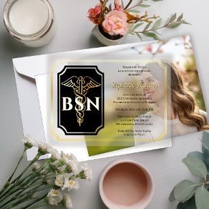 Elegant Black   Gold Nurse BSN Graduation Party