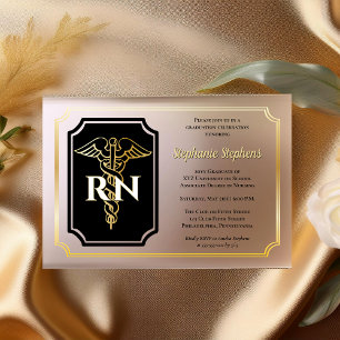 Elegant Black   Gold Nurse RN Graduation Party Acryleinladungen