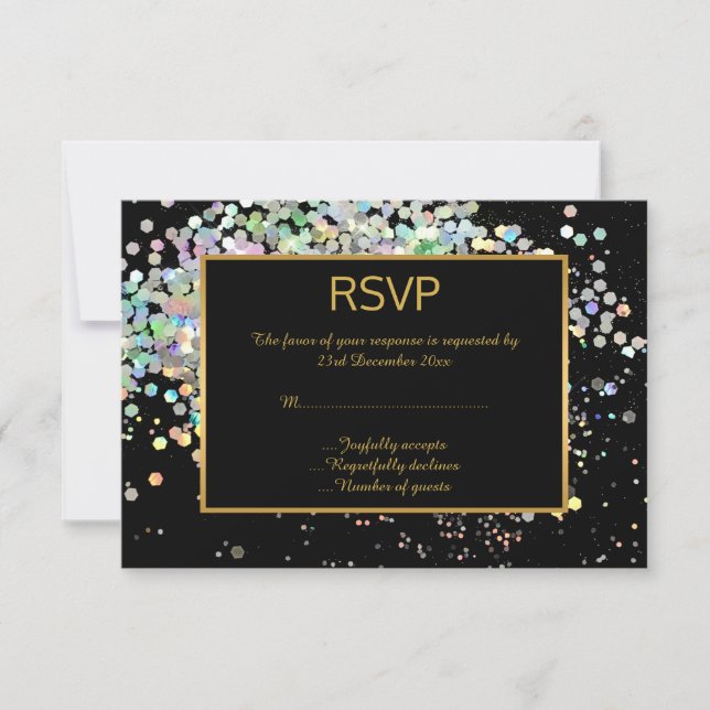 ELEGANT BLACK GOLD PASTEL HOLOGRAPHIC CUSTOM UAWG RSVP KARTE (Vorderseite)