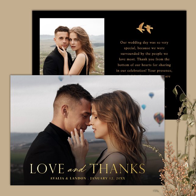 Elegant Black Gold Photo Wedding Thank You Card Folieneinladung (Von Creator hochgeladen)