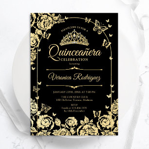 Elegant Black Gold Quinceanera Einladung