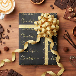 Elegant Black Gold Script Chocolate Business  Geschenkpapier
