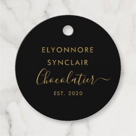 Elegant Black Gold Script Chocolatier Qr Code Geschenkanhänger