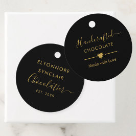 Elegant Black Gold Script Chocolatier Qr Code Geschenkanhänger