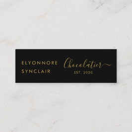 Elegant Black Gold Script Chocolatier Qr Code Mini Visitenkarte