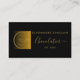 Elegant Black Gold Script Logo Chocolatier Visitenkarte