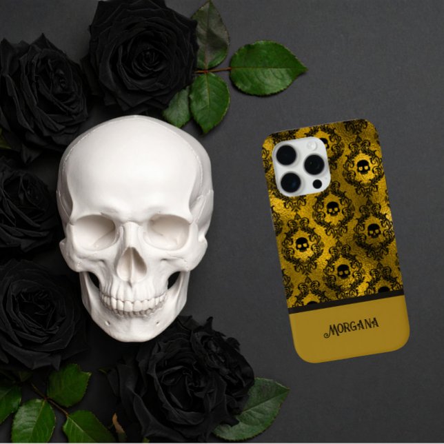 Elegant Black & Gold Skull Gothic Halloween Samsun Case-Mate iPhone Hülle (Von Creator hochgeladen)