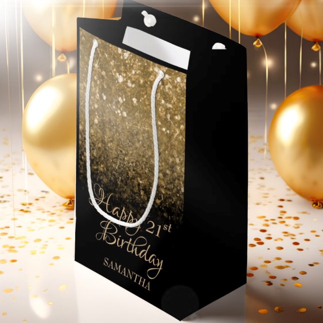Elegant Black Gold Sparkle 21. Geburtstag Kleine Geschenktüte (Von Creator hochgeladen)