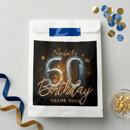 Elegant Black Gold Sparkle 60th Birthday Thank You Geschenktütchen