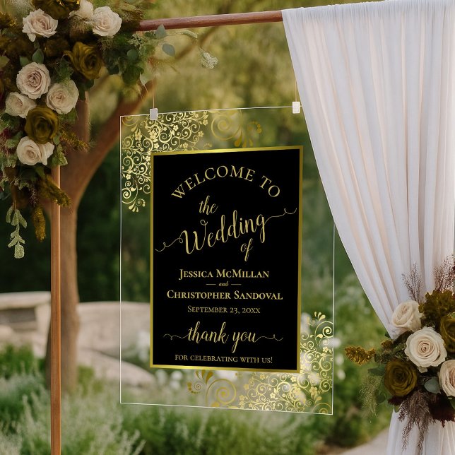 Elegant Black & Gold Stylish Wedding Welcome Acrylschild (Von Creator hochgeladen)
