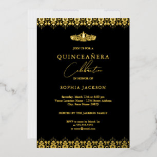 Elegant Black Gold Tiara Quinceanera Folieneinladung