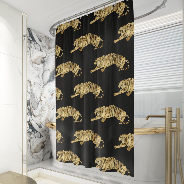 Elegant Black Gold Tiger Pattern Duschvorhang (Von Creator hochgeladen)