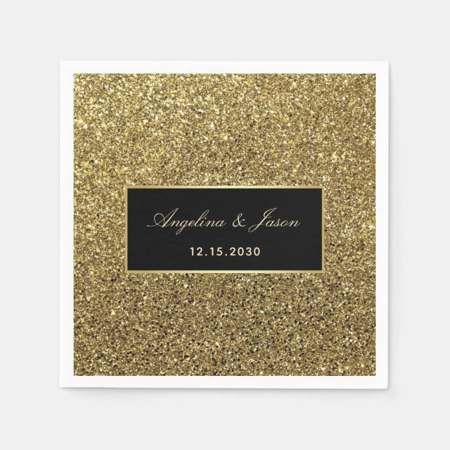 Elegant Black Gold Wedding Napkins Serviette (Vorderseite)