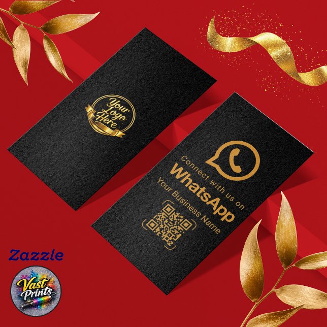 Elegant Black Gold WhatsApp QR Code Visitenkarte (Elegant Black Gold WhatsApp QR Code Business Card)