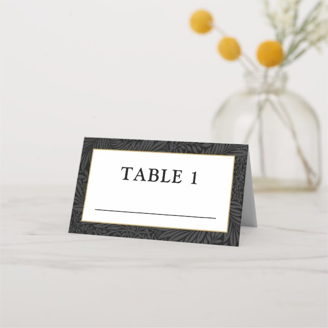 Elegant Black Gold White Botanical Platzkarte (Vorderseite)