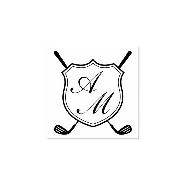 Elegant Black Golf Monogram Crest Gummistempel (Prägung)