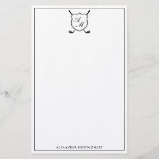 Elegant Black Golf Monogram Crest Stationery Briefpapier