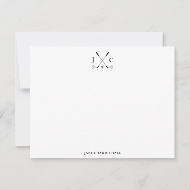 Elegant Black Golf Monogram Flat Note Card Mitteilungskarte (Vorderseite)