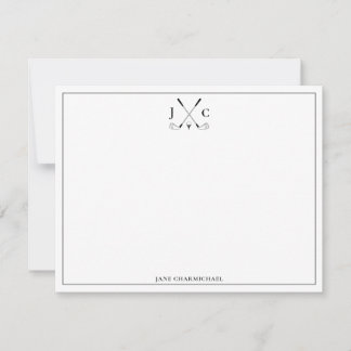 Elegant Black Golf Monogram Flat Note Card Mitteilungskarte