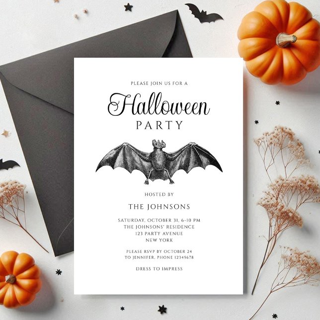 Elegant Black Gothic Bat Halloween Einladung (Elegant Black Gothic Bat Halloween Invitation)