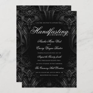Elegant Black Gothic Damask Moody Handfasting Einladung