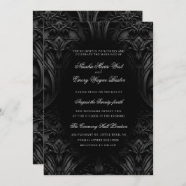 Elegant Black Gothic Damask Moody Wedding Einladung