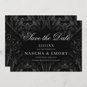 Elegant Black Gothic Damask Moody Wedding Save The Date