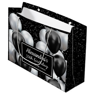 Elegant Black Gray Balloon Geburtstag Große Geschenktüte