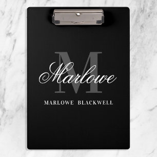 Elegant Black Gray Monogram Calligraphy Klemmbrett
