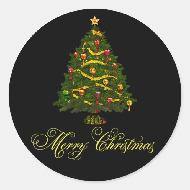 Elegant Black Green Christmas Tree Stickers (Vorderseite)