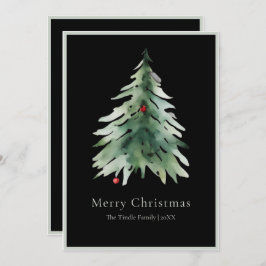 Elegant Black Green Watercolor Christmas Tree Feiertagskarte