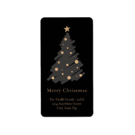Elegant Black Grey Gold Script Christmas Tree Adressaufkleber