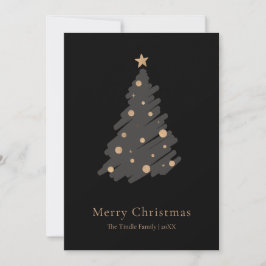 Elegant Black Grey Gold Script Christmas Tree Feiertagskarte